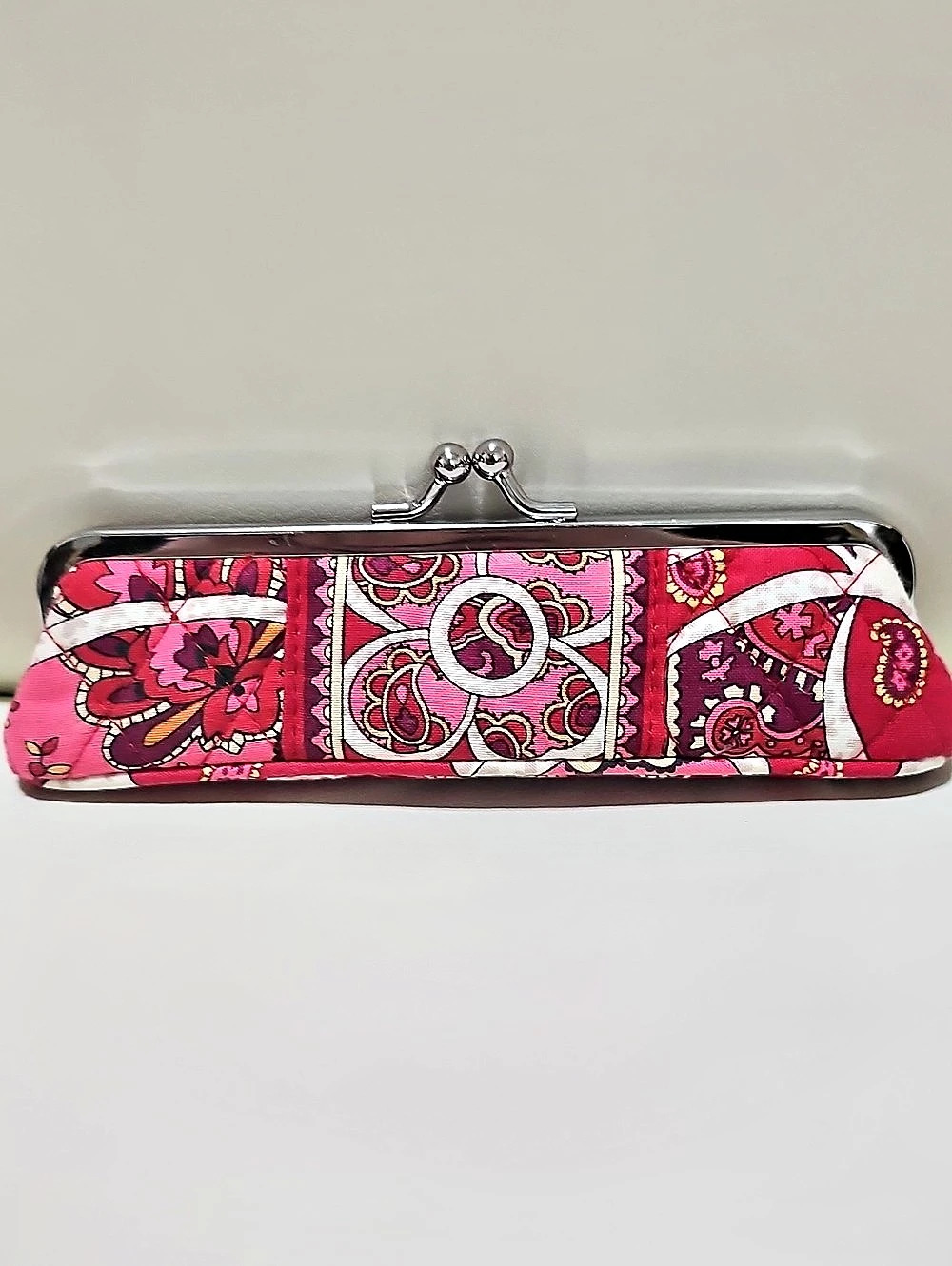 Vera Bradley Paisley Kiss-Lock Cosmetic Pouch in Pink & White